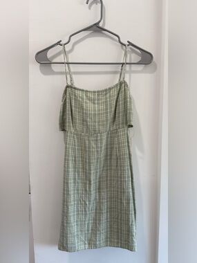 Kendall & Kylie Sage Green Plaid Mini Dress